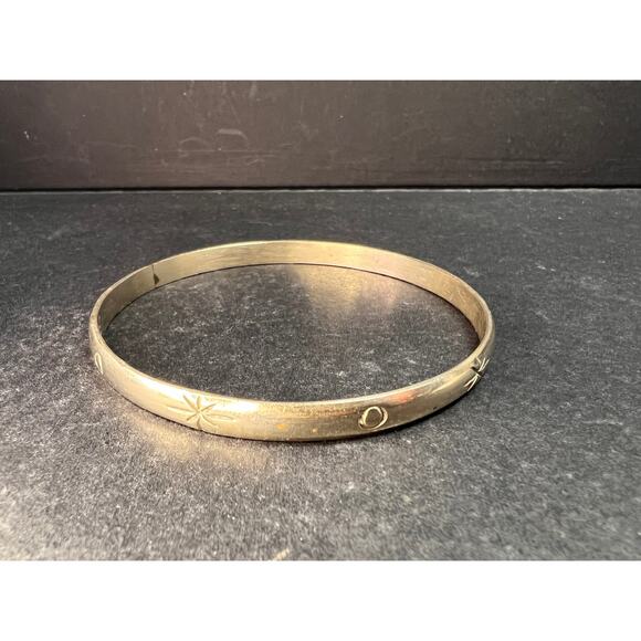 Vintage Sterling Silver Stamped Star & Dot Bangle Bracelet – Size 8.25 - Picture 7 of 12
